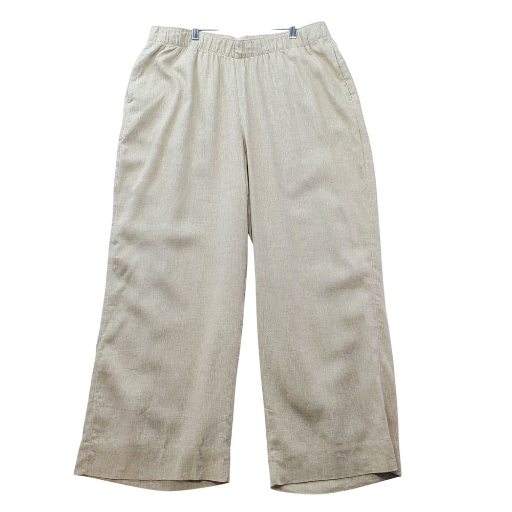 Abercrombie & Fitch Wide Leg Pants Womens XL Tan Linen Blend Pull On Lagenlook